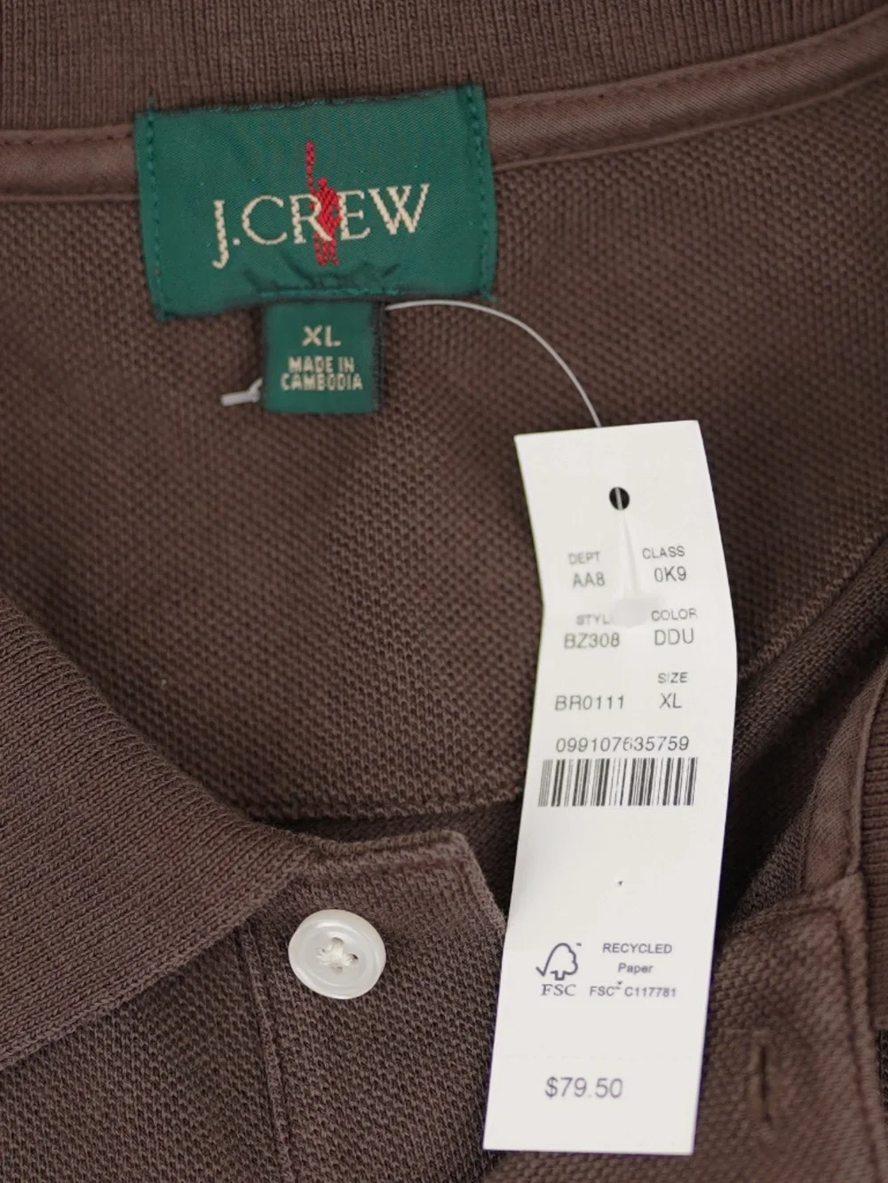 New JCREW Size XL Washed Piqué Polo Shirt in Brown $79 BZ308